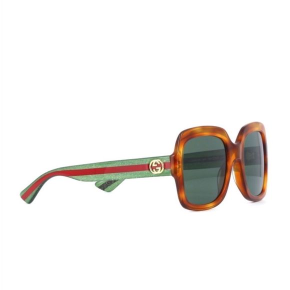 GUCCI HAVANA GREEN TORTOISE SQUARE FRAME SUNGLASSES - Picture 1 of 4